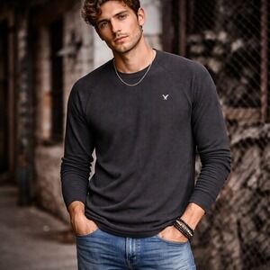 American Eagle Thermal Shirt Mens Small Gray Waffle Knit Long Sleeve Base Layer